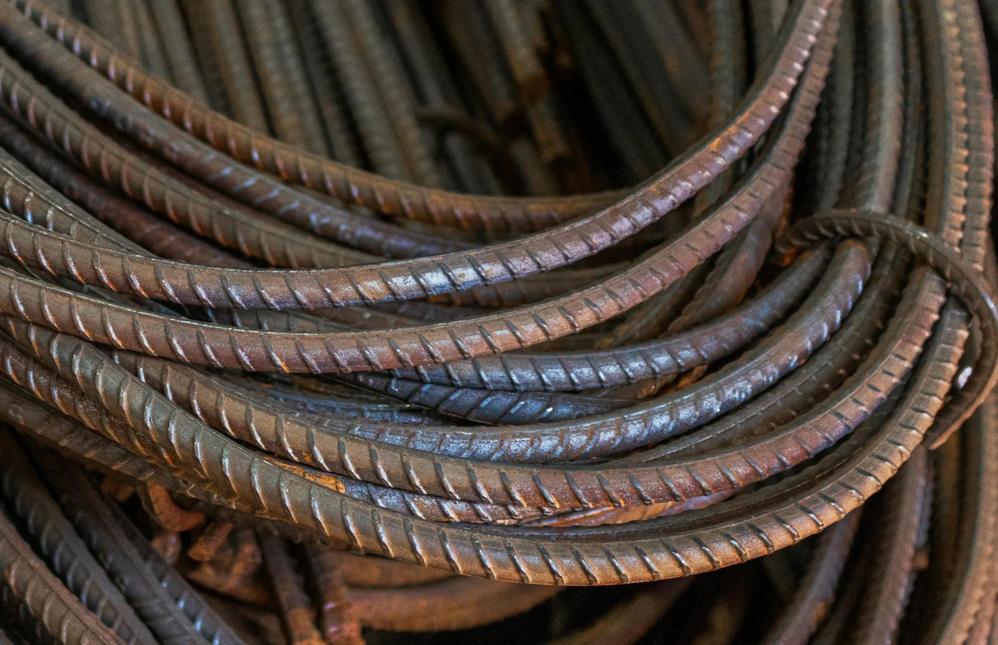 Coiled rebar on a job site